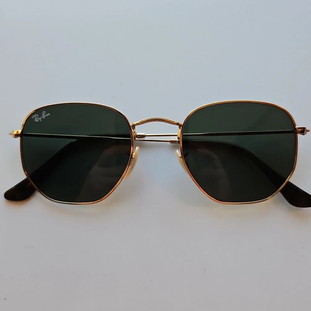 Ray-Ban RB3548N Gold Hexagonal Sunglasses 51mm Made in Italy